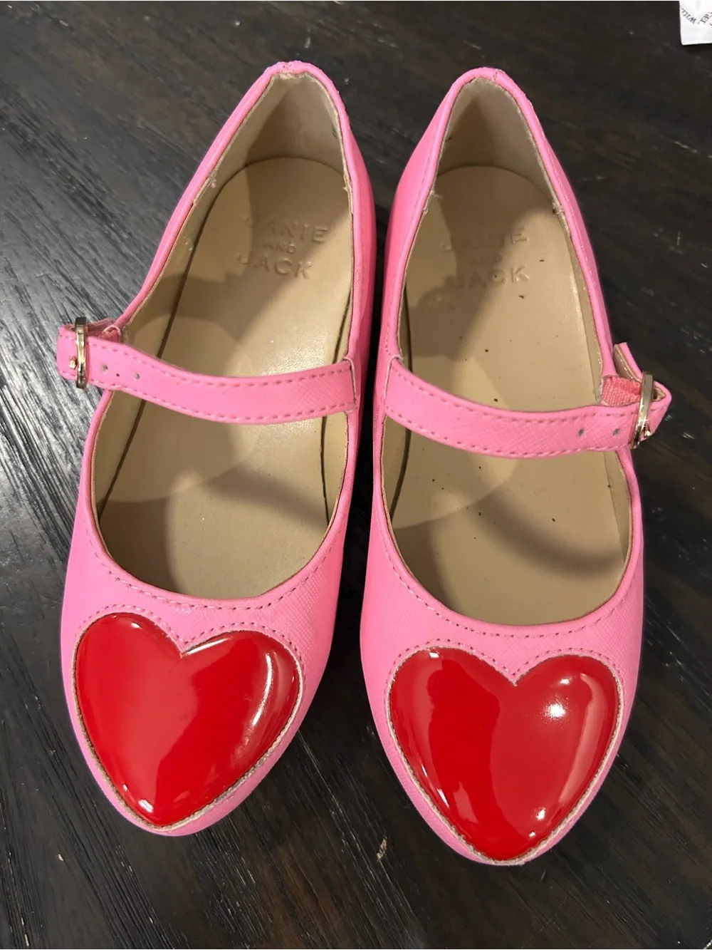 Janie and Jack Pink Mary Jane Flats with Red Heart Detail